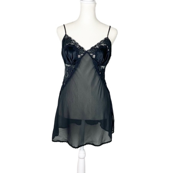 Vintage Y2K Victoria’s Secret Silk Mini Slip Dress Sheer Lace Size M Black - Picture 15 of 15